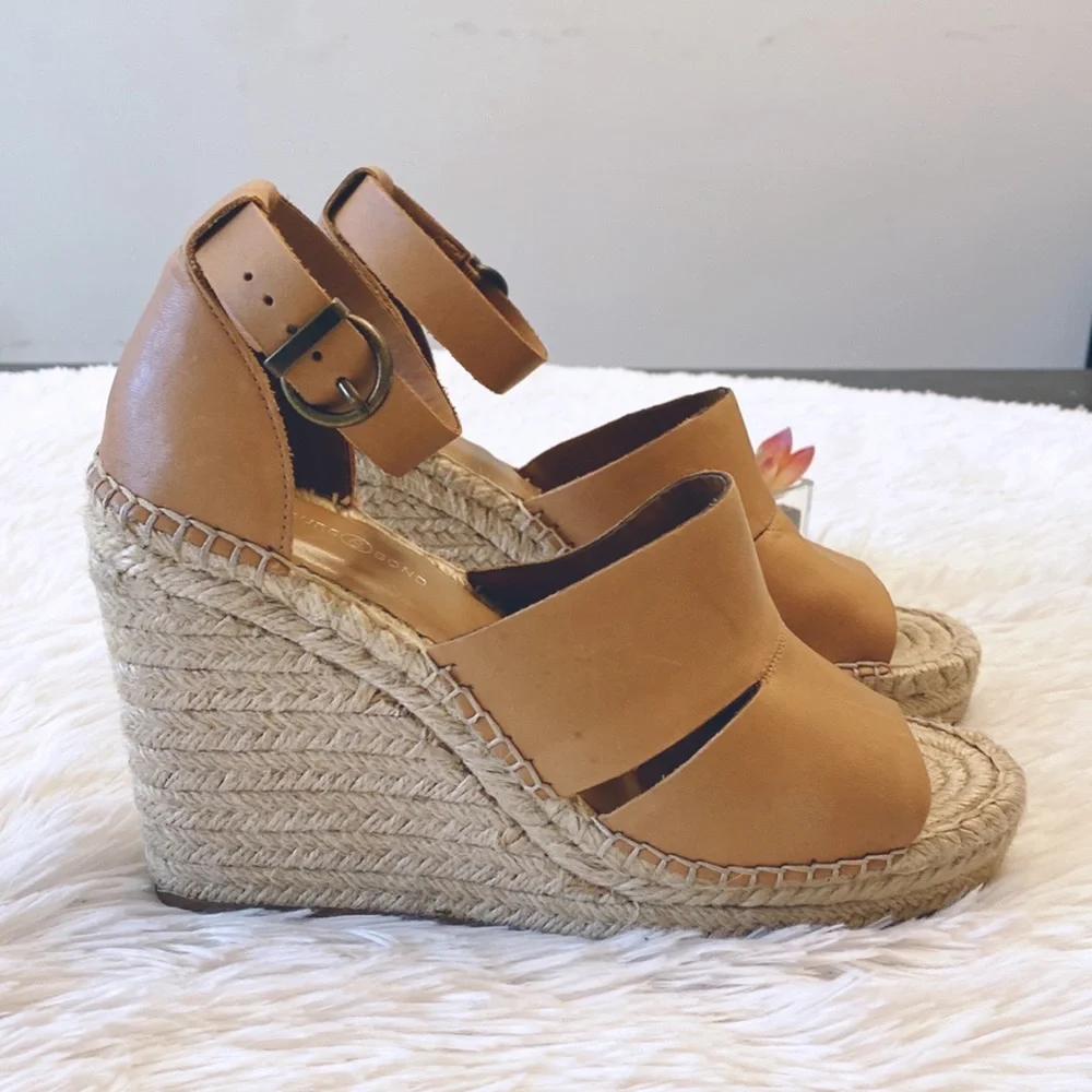 Treasure&Bond | Tan Leather Platform Espadrille wedges sandals women size 8